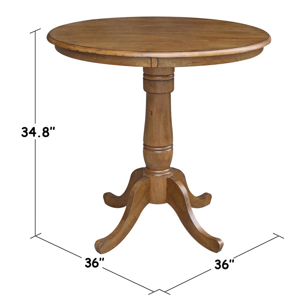 36" Round Top Pedestal Table - 34.9"H, Pecan. Picture 1