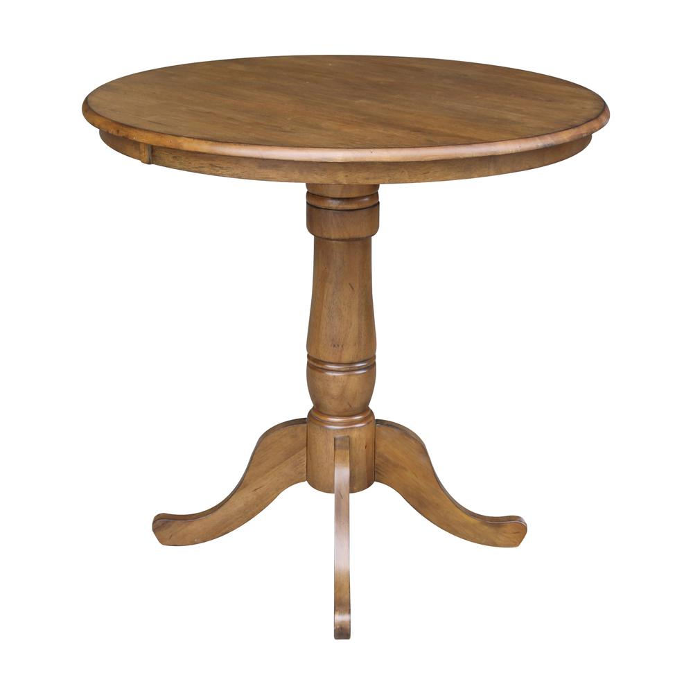 36" Round Top Pedestal Table - 34.9"H, Pecan. Picture 2