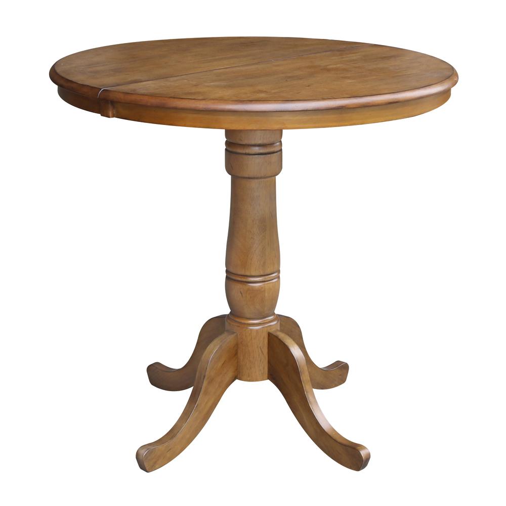 36" Round Top Pedestal Table With 12" Leaf - 34.9"H - Dining or Counter Height, Pecan. Picture 16