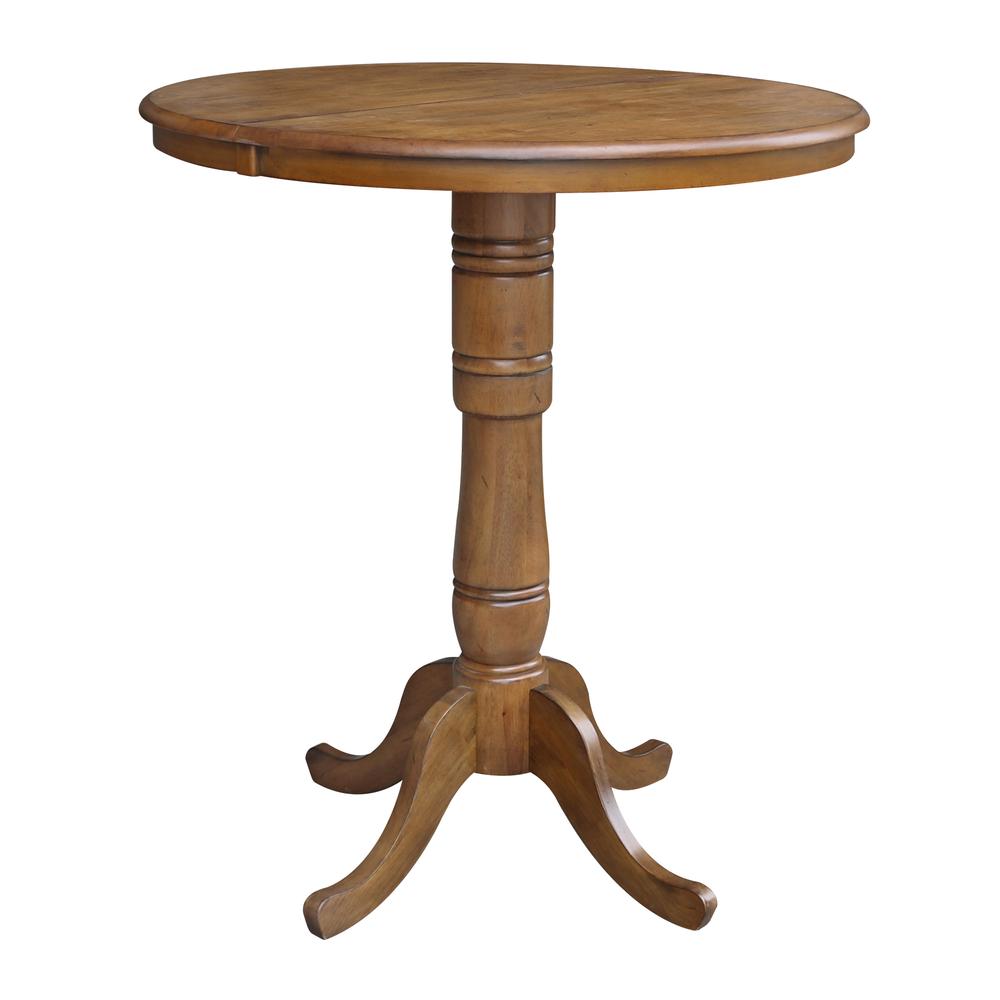 36" Round Top Pedestal Table With 12" Leaf - 34.9"H - Dining or Counter Height, Pecan. Picture 15