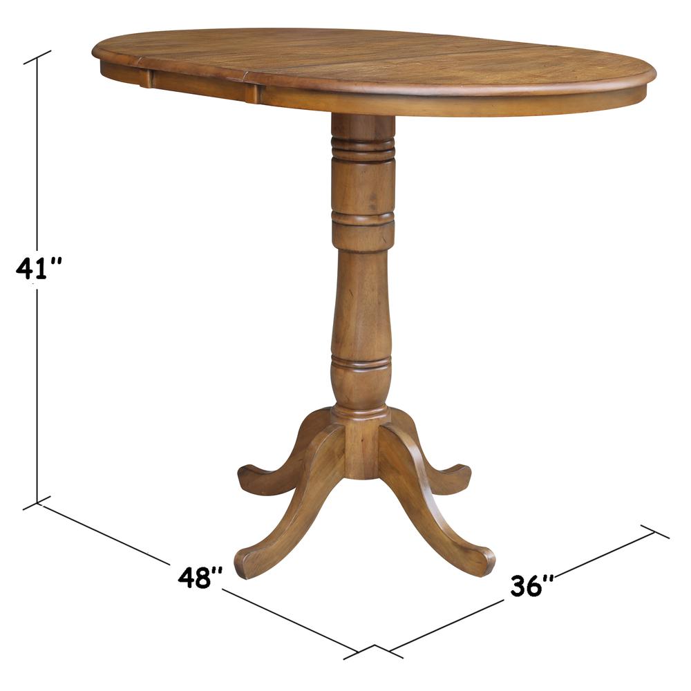 36" Round Top Pedestal Table With 12" Leaf - 34.9"H - Dining or Counter Height, Pecan. Picture 8