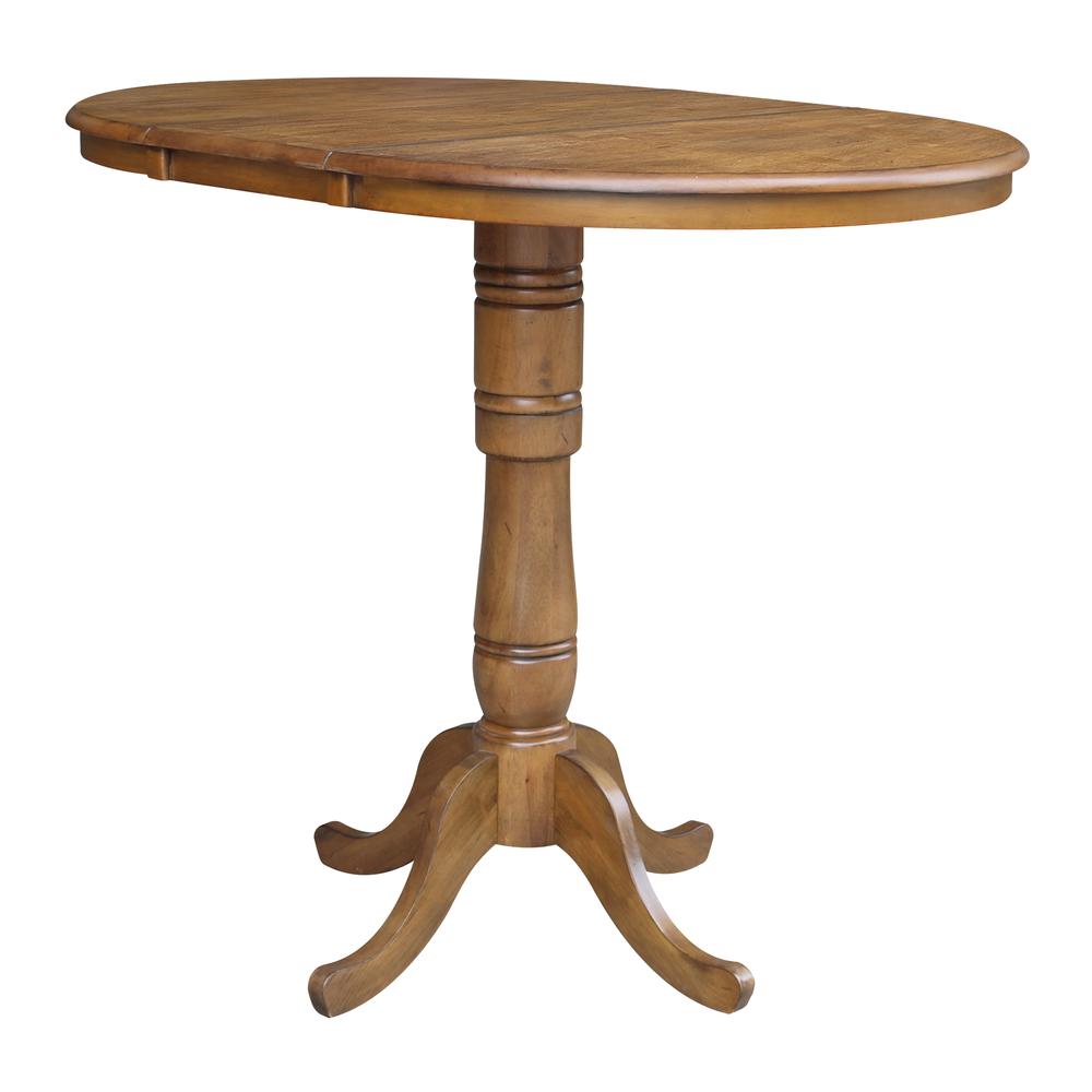 36" Round Top Pedestal Table With 12" Leaf - 34.9"H - Dining or Counter Height, Pecan. Picture 14