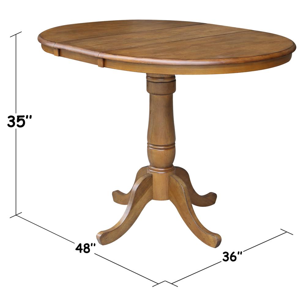 36" Round Top Pedestal Table With 12" Leaf - 34.9"H - Dining or Counter Height, Pecan. Picture 1