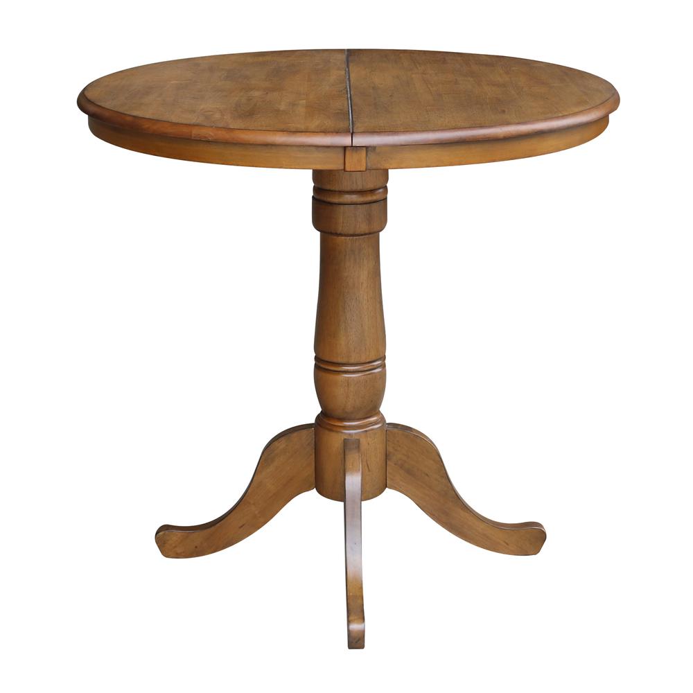 36" Round Top Pedestal Table With 12" Leaf - 34.9"H - Dining or Counter Height, Pecan. Picture 3