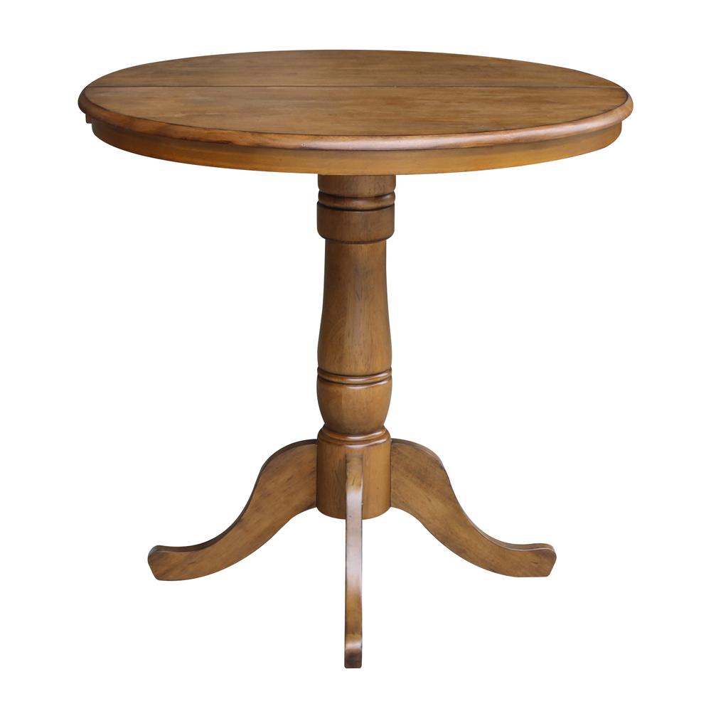 36" Round Top Pedestal Table With 12" Leaf - 34.9"H - Dining or Counter Height, Pecan. Picture 5