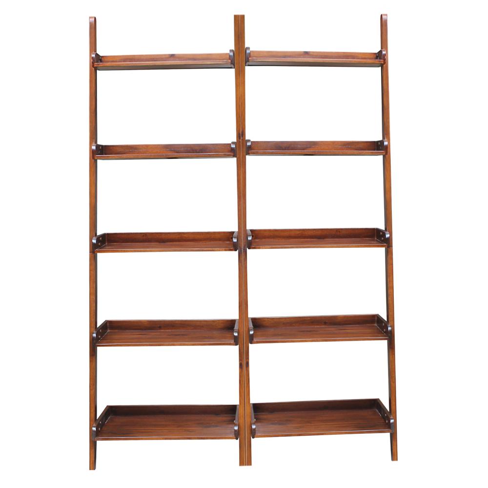 Lean To Shelf Units With 5 Shelves, Set of 2 Pieces, Espresso. Picture 1