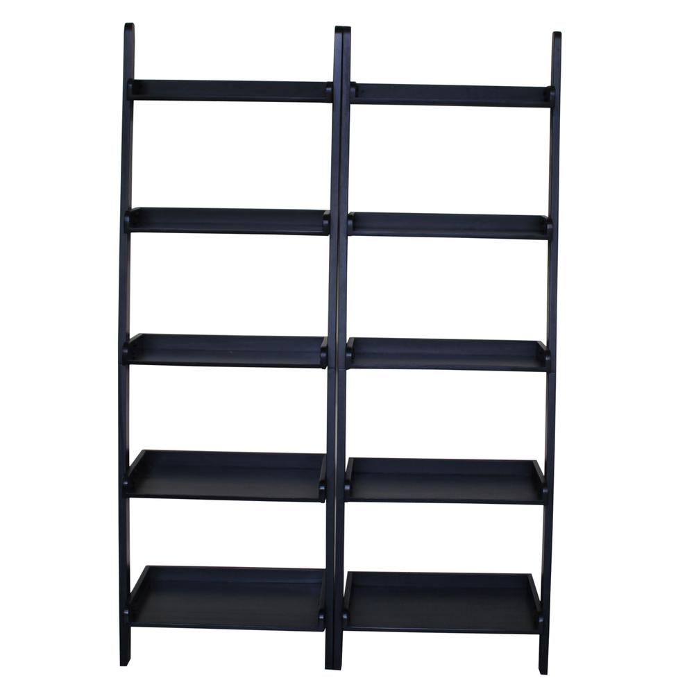 Lean To Shelf Units With 5 Shelves, Set of 2 Pieces, Black. Picture 1