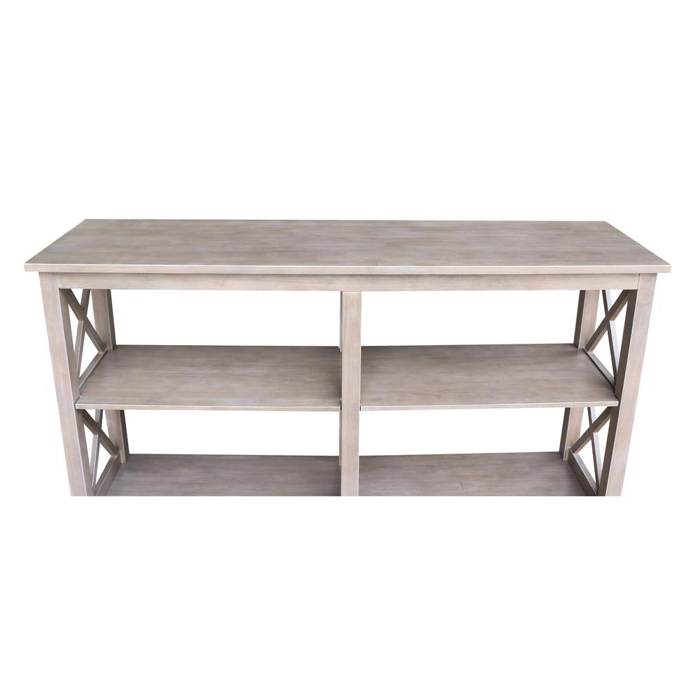Hampton Sofa Server Table With Shelves, Washed Gray Taupe. Picture 5