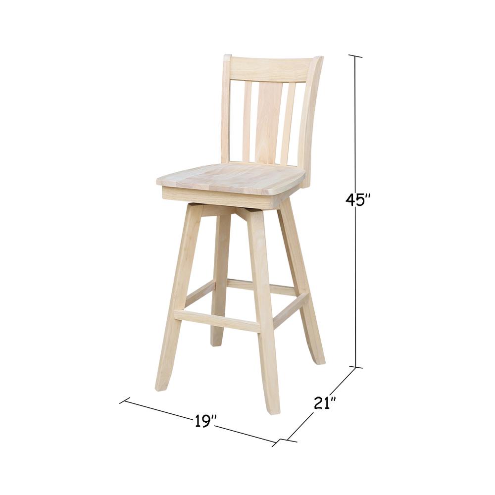 San Remo Bar height Stool - With Swivel And Auto Return -30." Seat Height, Unfinished. The main picture.