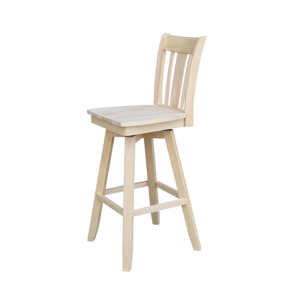 San Remo Bar height Stool - With Swivel And Auto Return -30." Seat Height, Unfinished. Picture 6