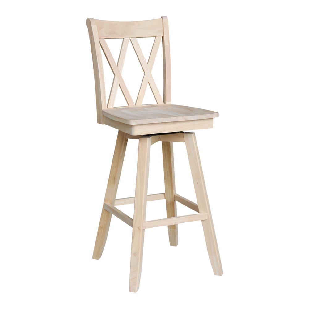 Double "X" Back Bar height Stool - With Swivel And Auto Return - 30" Seat Height , Unfinished. Picture 1