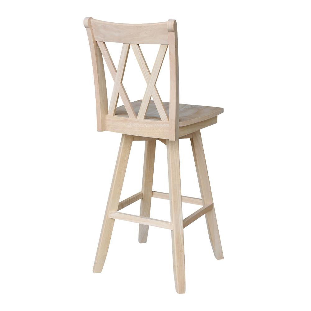 Double "X" Back Bar height Stool - With Swivel And Auto Return - 30" Seat Height , Unfinished. Picture 2