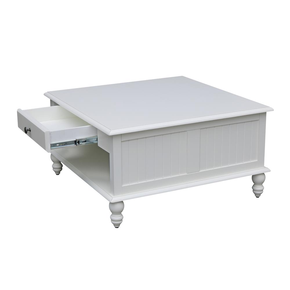 Cottage Collection Square Coffee Table with Drawer in White, Beach white - hand rubbed. Picture 5