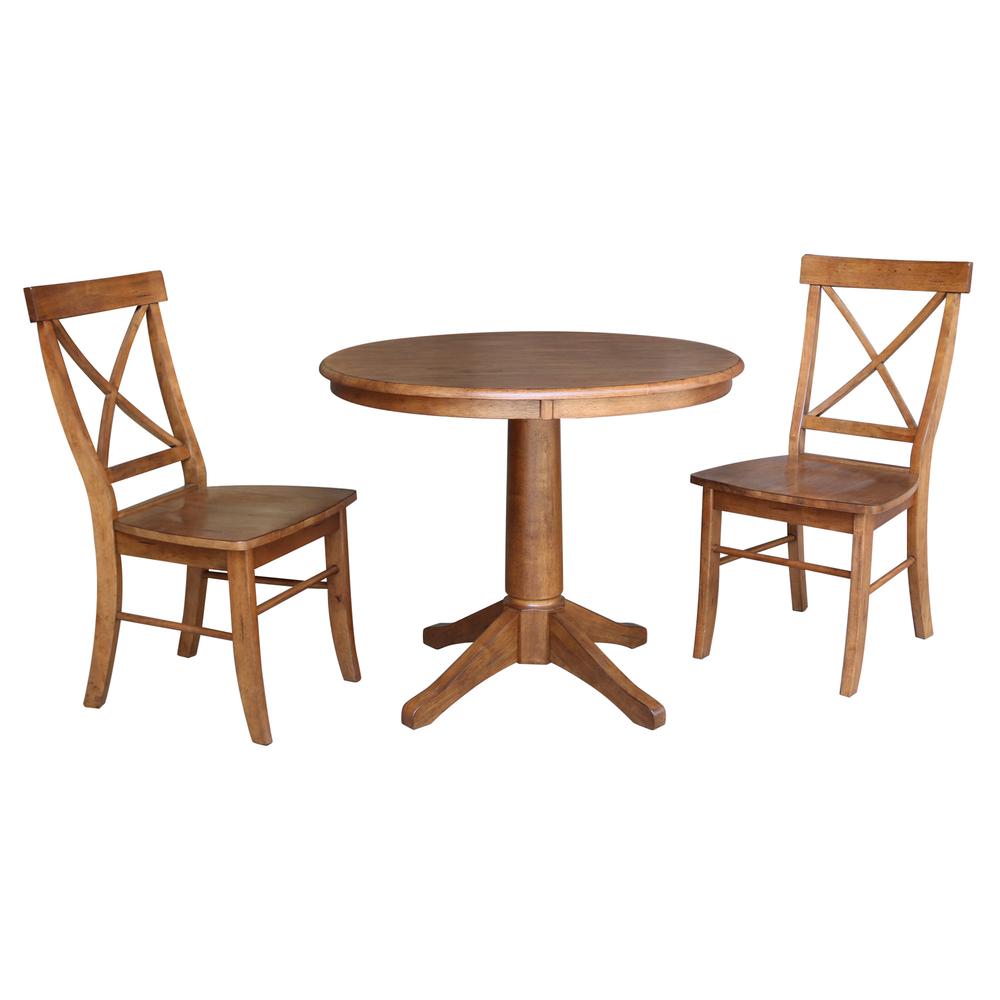 36" Round Top Pedestal Table with 2 X-Back Chairs - 3 Piece Set. Picture 2
