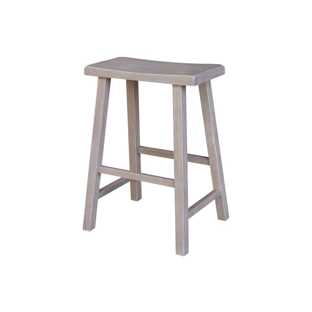 Saddle Seat Counter Height Stool in Washed Gray Taupe with 24 in. Seat Height. Picture 1