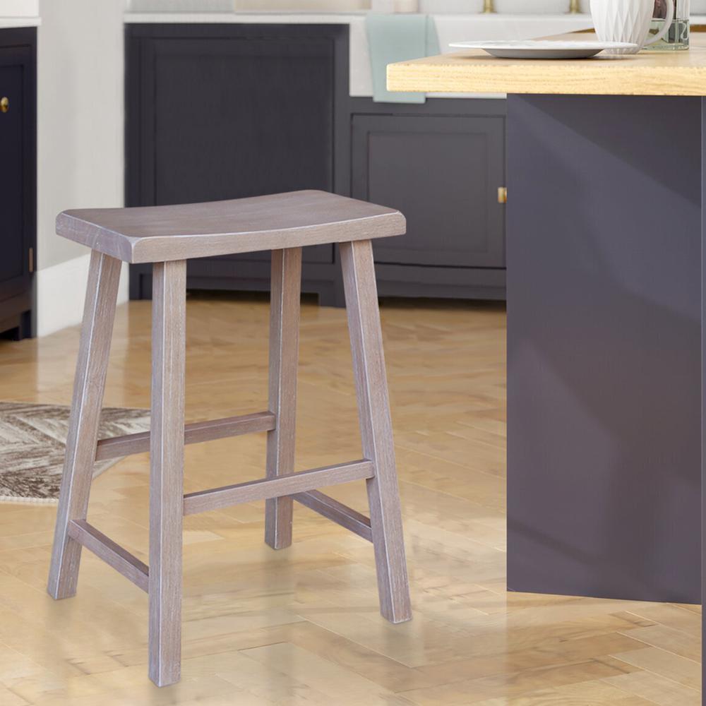 Saddle Seat Counter Height Stool in Washed Gray Taupe with 24 in. Seat Height. Picture 2