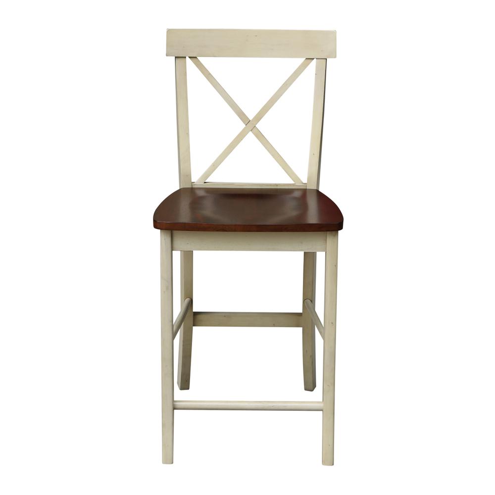 X-Back Counter height Stool - 24" Seat Height, Antiqued Almond/Espresso. Picture 5