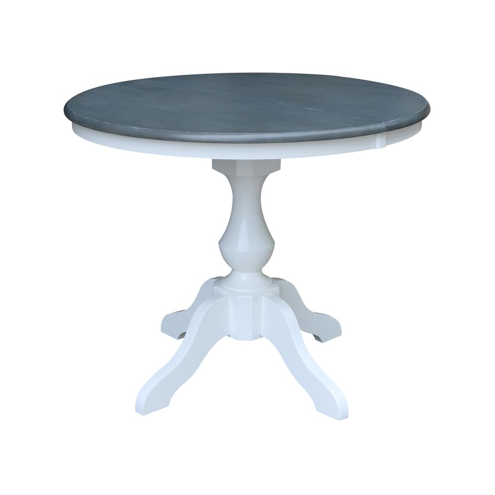 36" Round Extension Dining Table with 4 Madrid Ladderback Chairs - 5 Piece Dining Set, White-Heather Gray. Picture 3