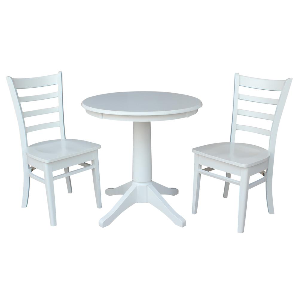 30" Round Top Pedestal Table - With 2 Emily Chairs, White. Picture 1