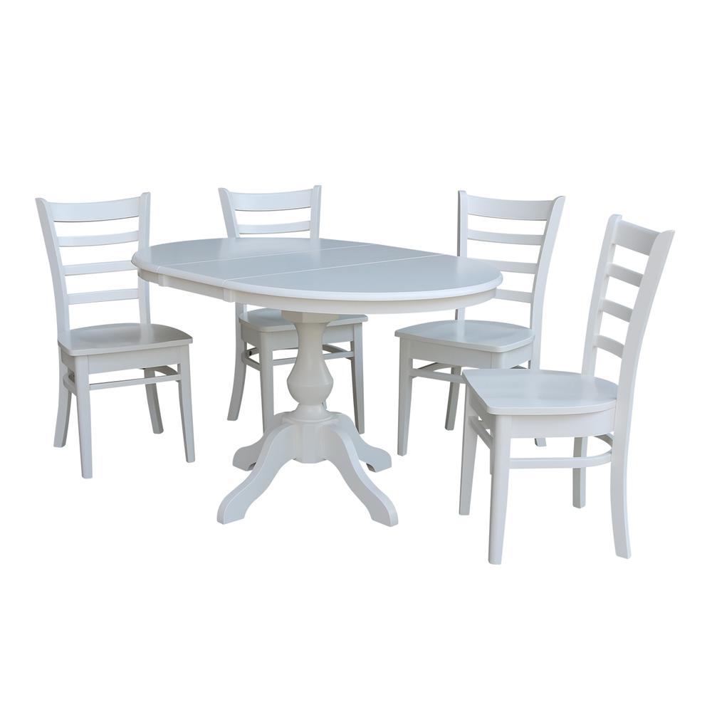 36" Round Extension Dining Table With 4 Emily Chairs, White. Picture 1