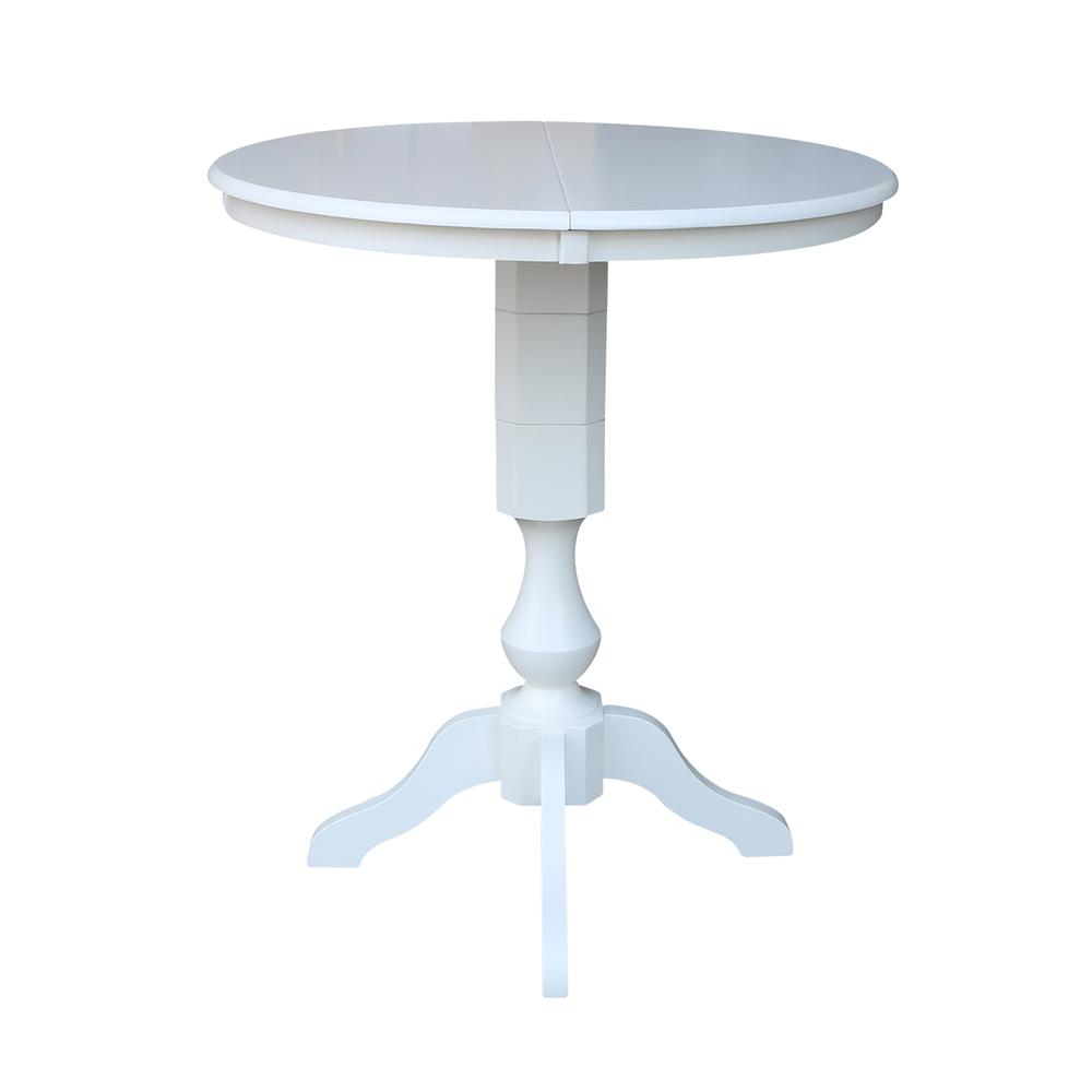 36" Round Top Pedestal Table With 12" Leaf - 40.9"H - Dining, Counter, or Bar Height, White. Picture 3