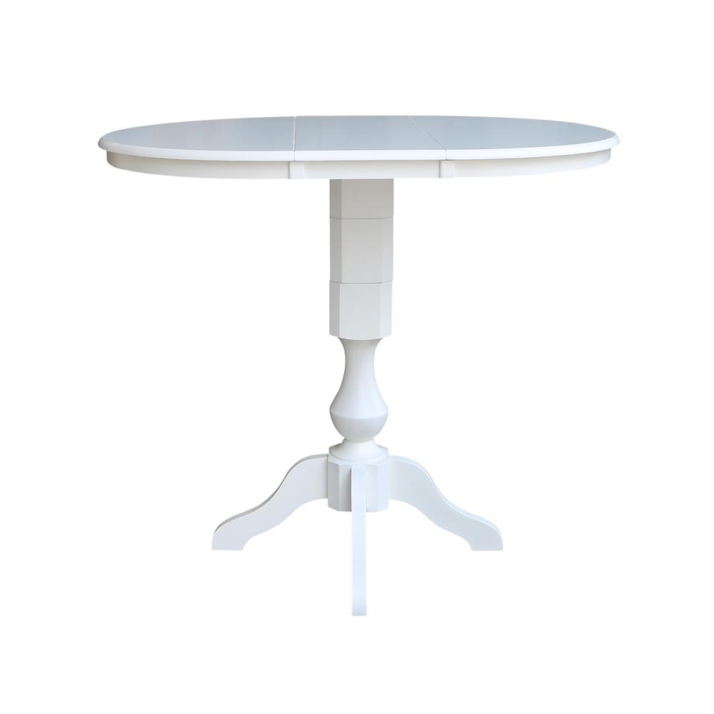 36" Round Top Pedestal Table With 12" Leaf - 40.9"H - Dining, Counter, or Bar Height, White. Picture 2