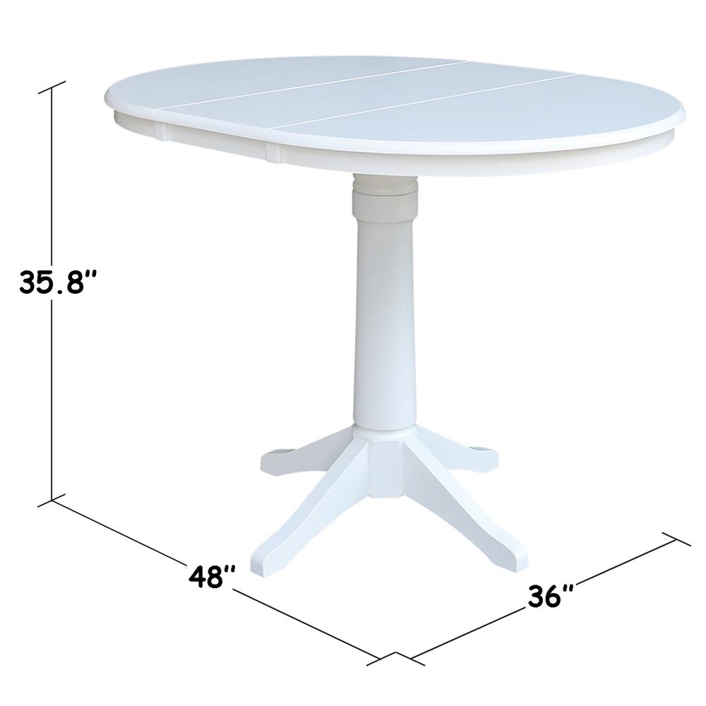 36" Round Top Pedestal Table With 12" Leaf - 34.9"H - Dining or Counter Height, White. Picture 1