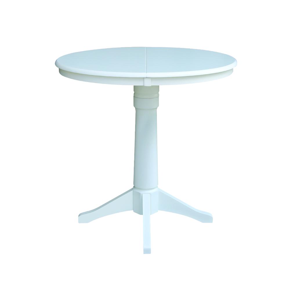 36" Round Top Pedestal Table With 12" Leaf - 34.9"H - Dining or Counter Height, White. Picture 3