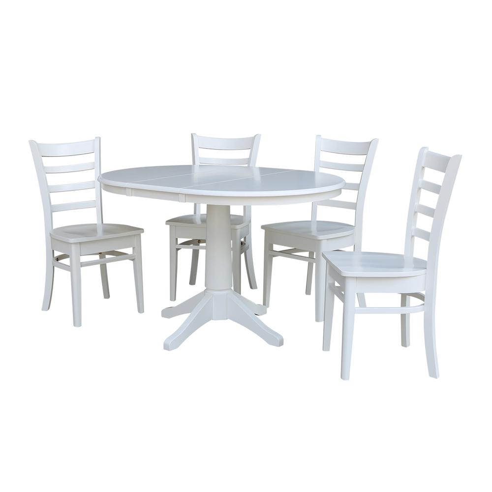 36" Round Extension Dining Table With 4 Emily Chairs, White. Picture 2