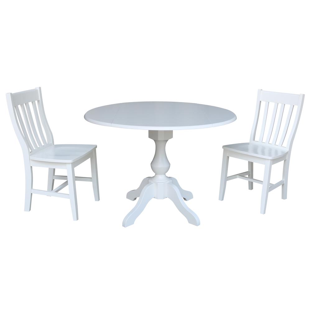 42 In Round Top Pedestal Table with 2 Chairs, White. Picture 3