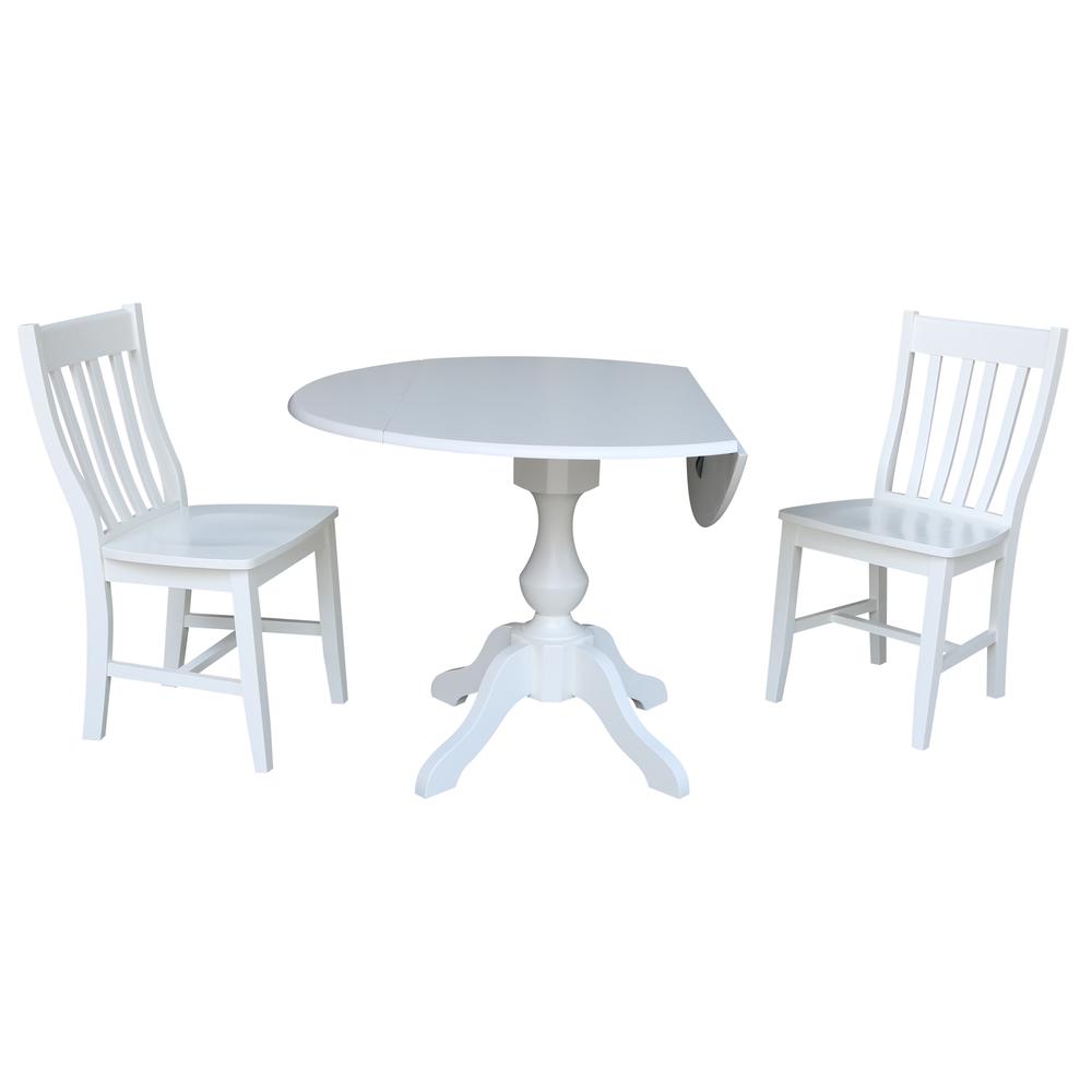 42 In Round Top Pedestal Table with 2 Chairs, White. Picture 1