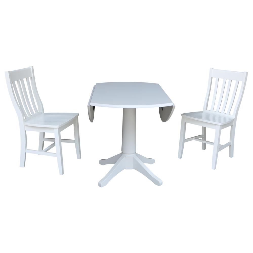 42 In Round Top Pedestal Table with 2 Chairs, White. Picture 2