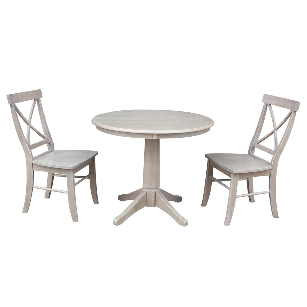 36" Round Top Pedestal Table - With 2 X-Back Chairs, Washed Gray Taupe. Picture 1
