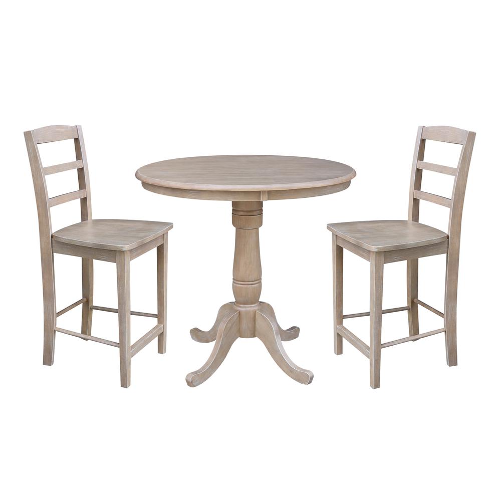 36" Pedestal Gathering Height Table with Two Counter Height Stools. Picture 1