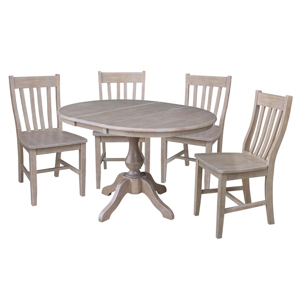 36" Round Extension Dining Table with Four Chairs, Washed Gray Taupe, Washed Gray Taupe. Picture 1