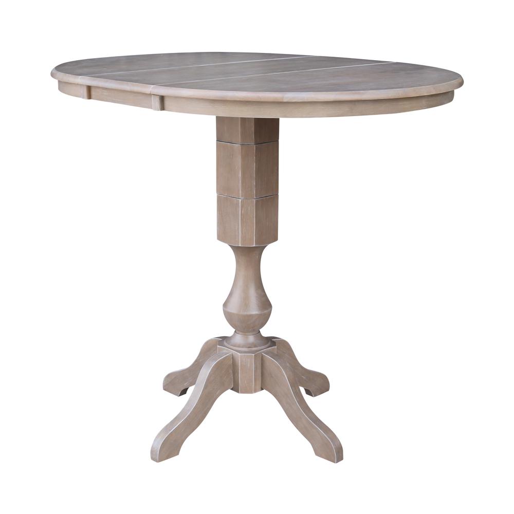 36" Round Top Pedestal Table With 12" Leaf - 40.9"H - Dining, Counter, or Bar Height, Washed Gray Taupe. Picture 7