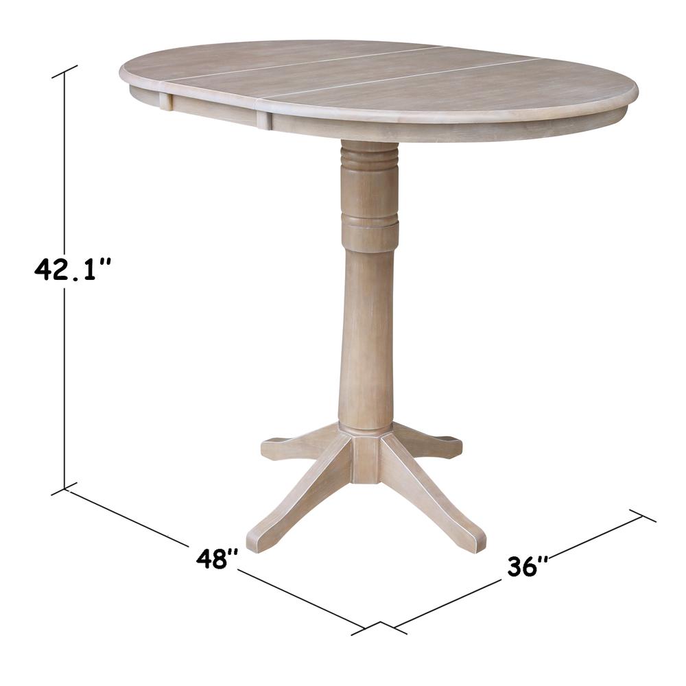 36" Round Top Pedestal Table With 12" Leaf - 34.9"H - Dining or Counter Height, Washed Gray Taupe. Picture 8