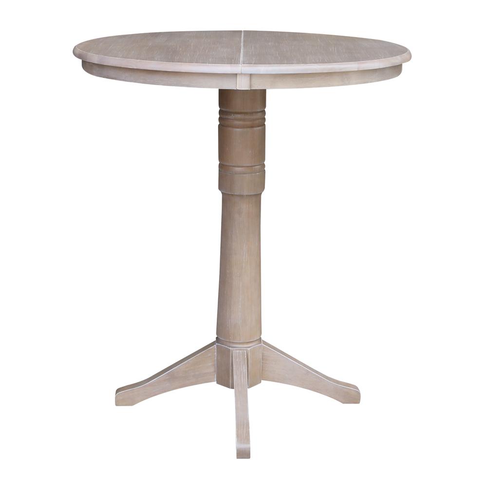 36" Round Top Pedestal Table With 12" Leaf - 34.9"H - Dining or Counter Height, Washed Gray Taupe. Picture 11