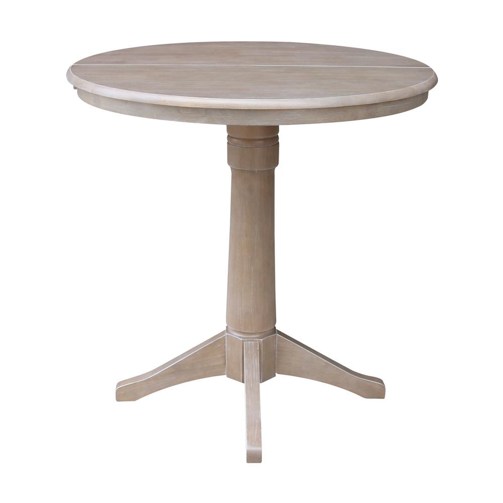 36" Round Top Pedestal Table With 12" Leaf - 34.9"H - Dining or Counter Height, Washed Gray Taupe. Picture 5