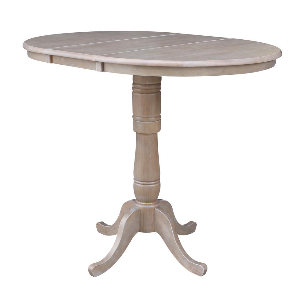 36" Round Top Pedestal Table With 12" Leaf - 40.9"H - Dining, Counter, or Bar Height, Washed Gray Taupe. Picture 7