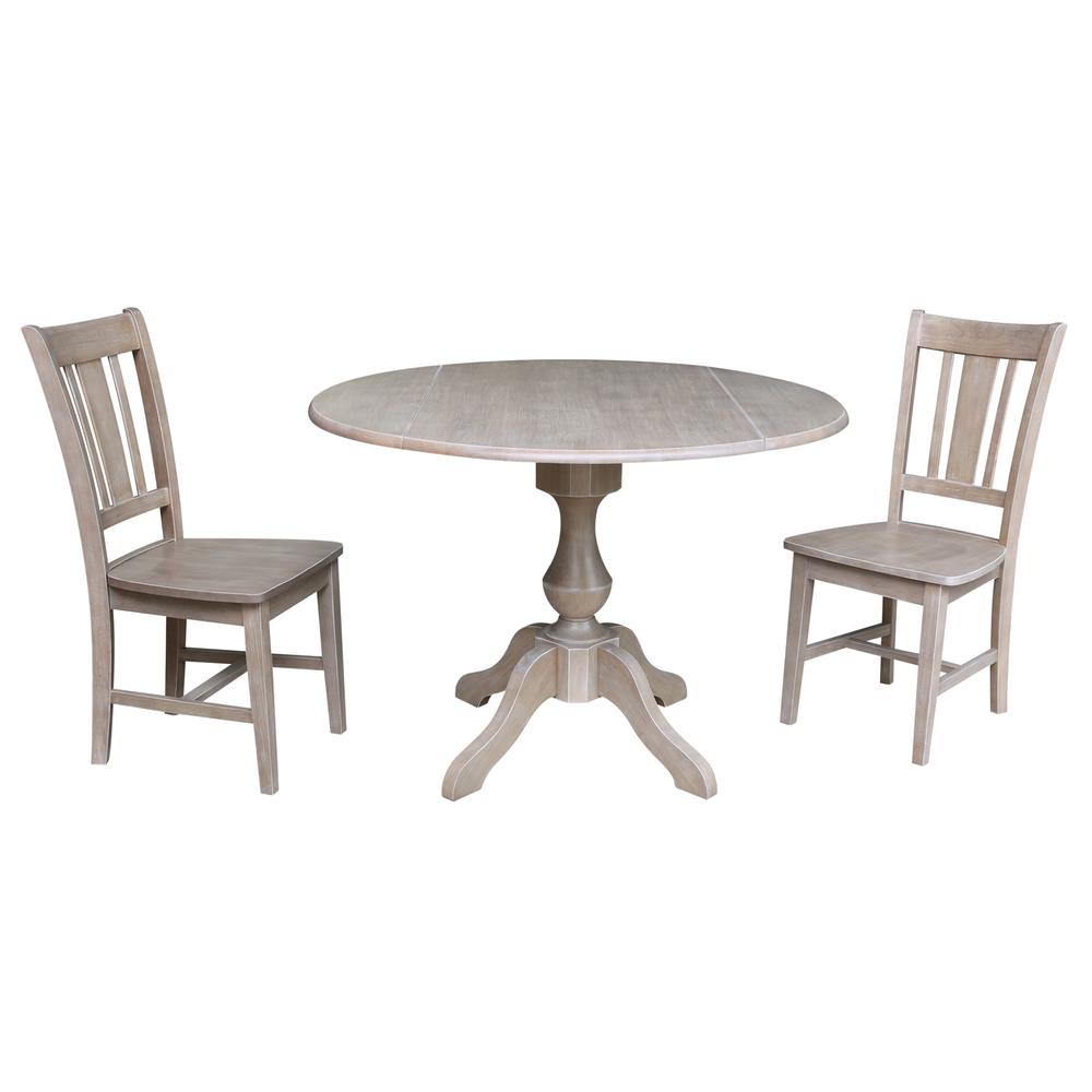 42" Round Top Pedestal Table with 2 Chairs, Washed Gray Taupe. Picture 3