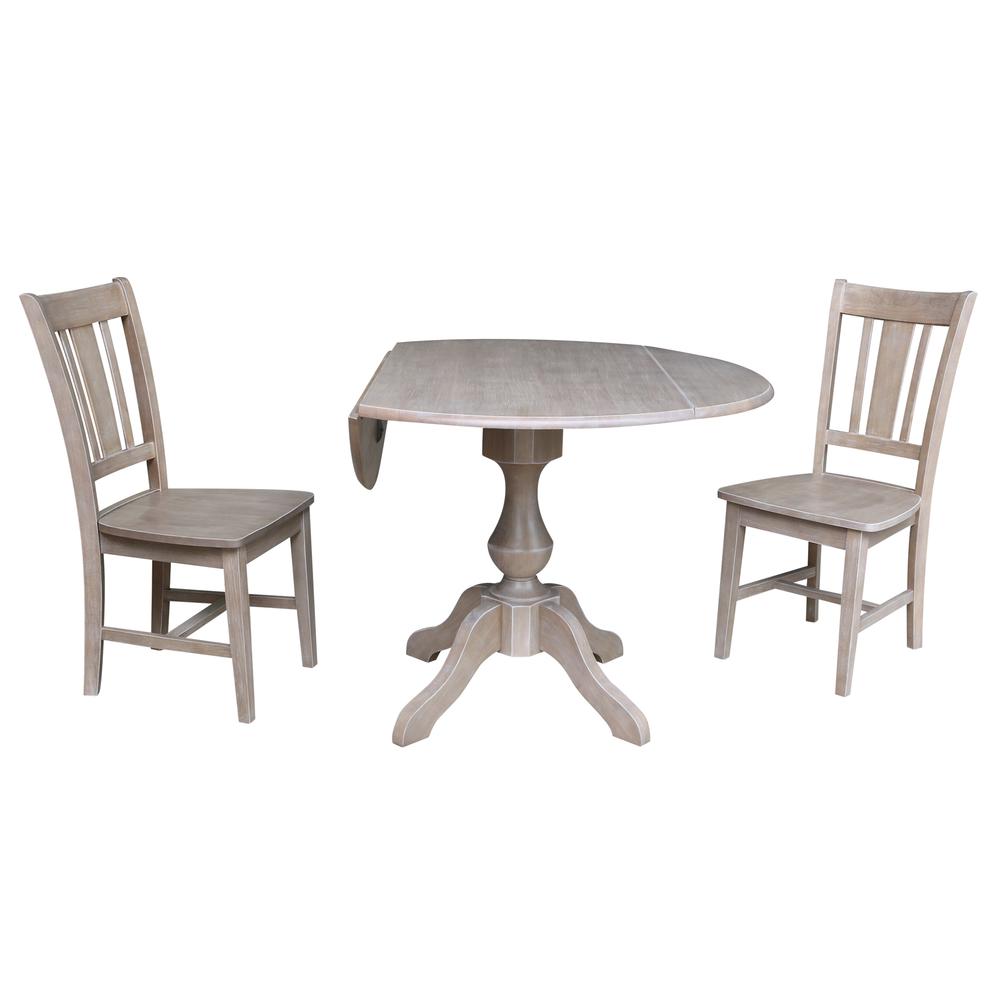 42" Round Top Pedestal Table with 2 Chairs, Washed Gray Taupe. Picture 1
