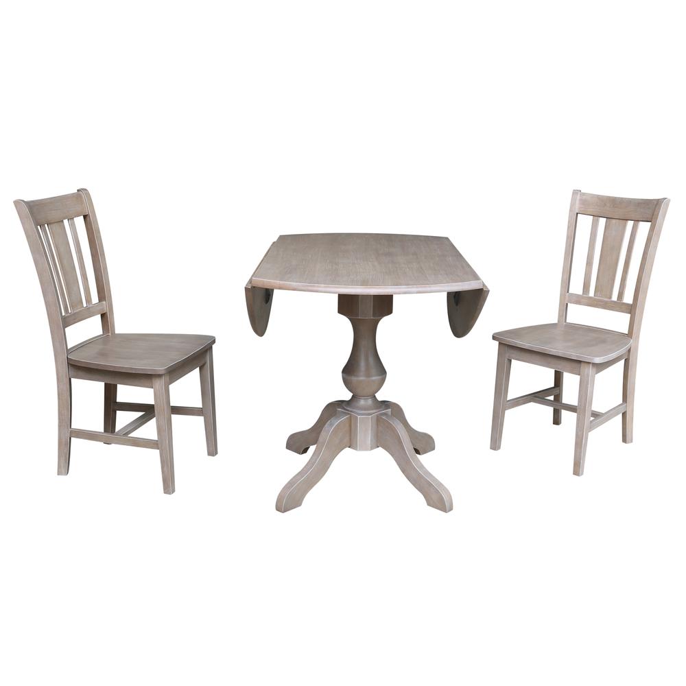 42" Round Top Pedestal Table with 2 Chairs, Washed Gray Taupe. Picture 2