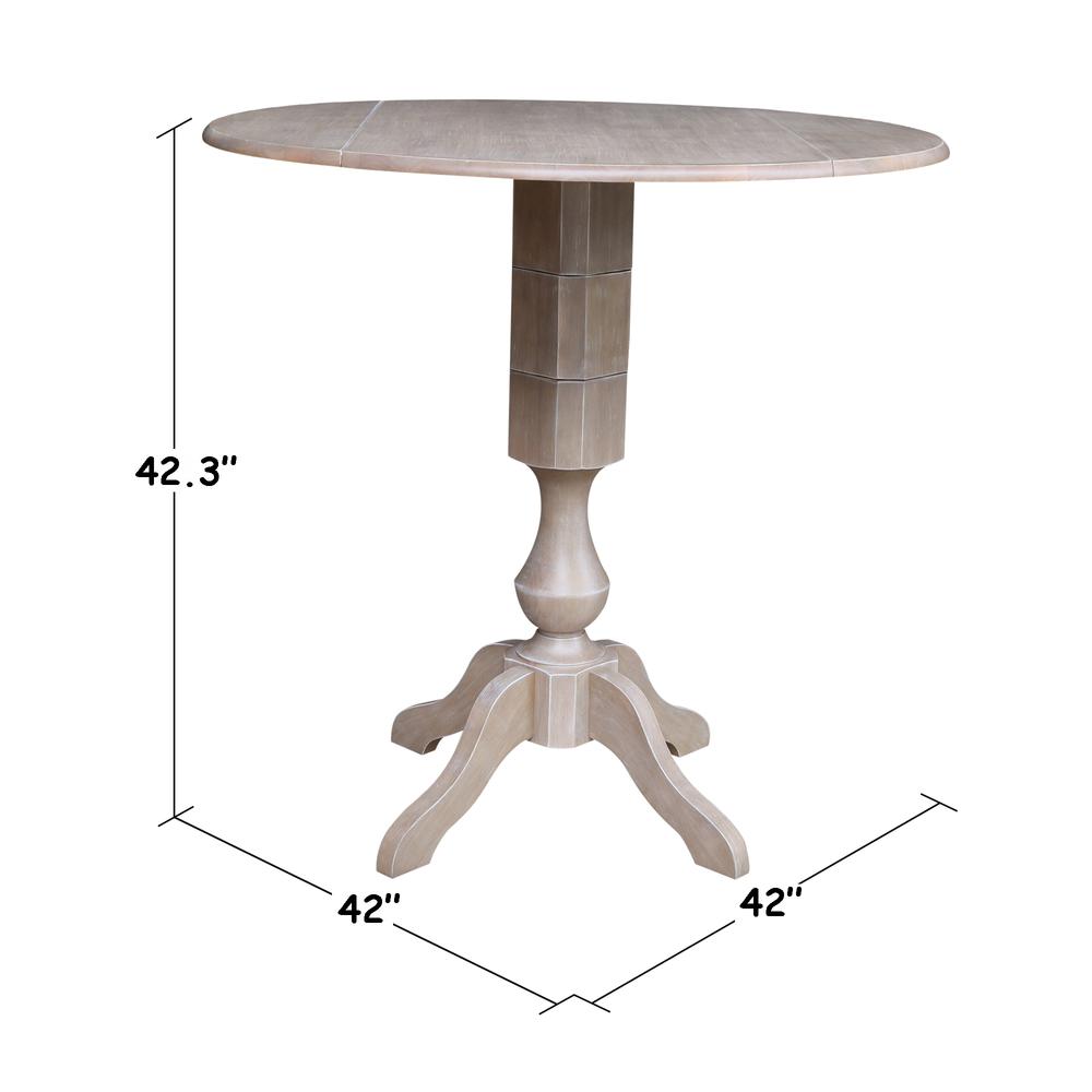 42" Round Dual Drop Leaf Pedestal Table - 29.5"H, Washed Gray Taupe. Picture 30