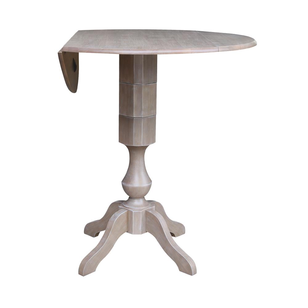 42" Round Dual Drop Leaf Pedestal Table - 29.5"H, Washed Gray Taupe. Picture 31