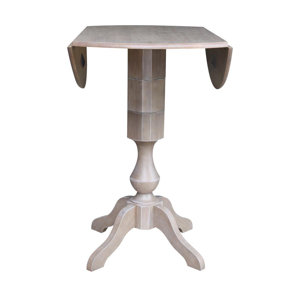 42" Round Dual Drop Leaf Pedestal Table - 29.5"H, Washed Gray Taupe. Picture 35