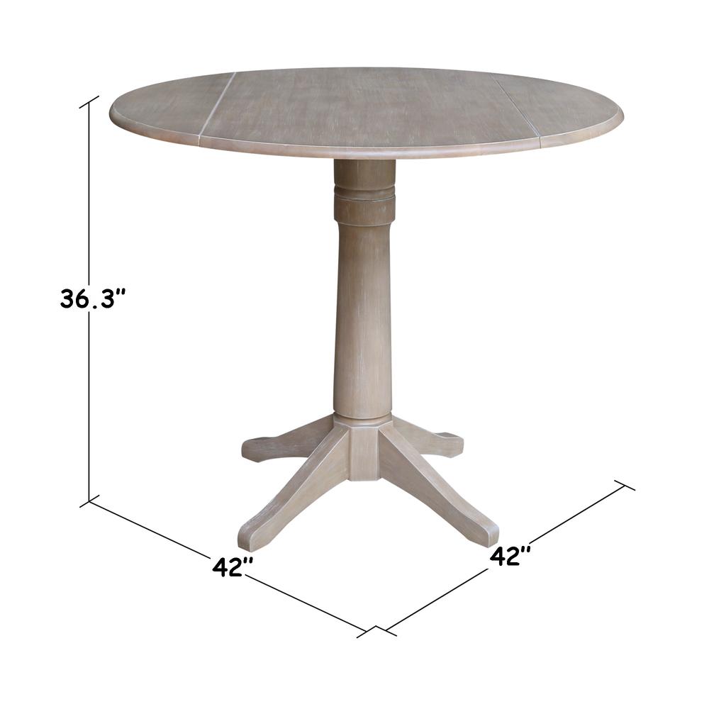 42" Round Dual Drop Leaf Pedestal Table - 29.5"H, Washed Gray Taupe. Picture 52