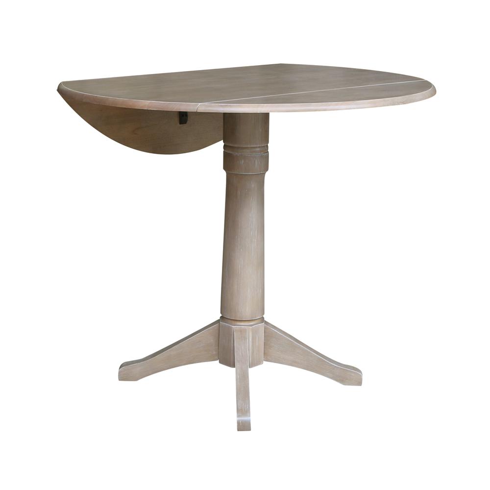42" Round Dual Drop Leaf Pedestal Table - 29.5"H, Washed Gray Taupe. Picture 54