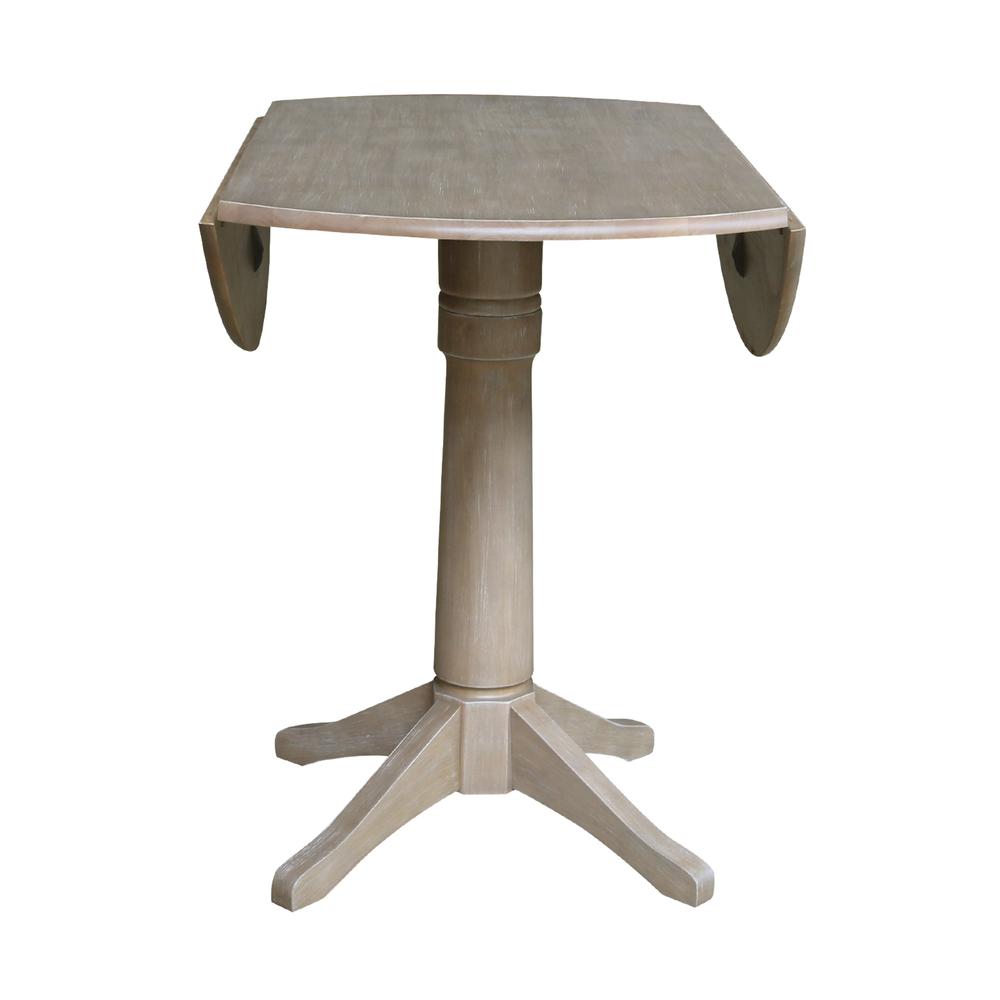 42" Round Dual Drop Leaf Pedestal Table - 29.5"H, Washed Gray Taupe. Picture 57
