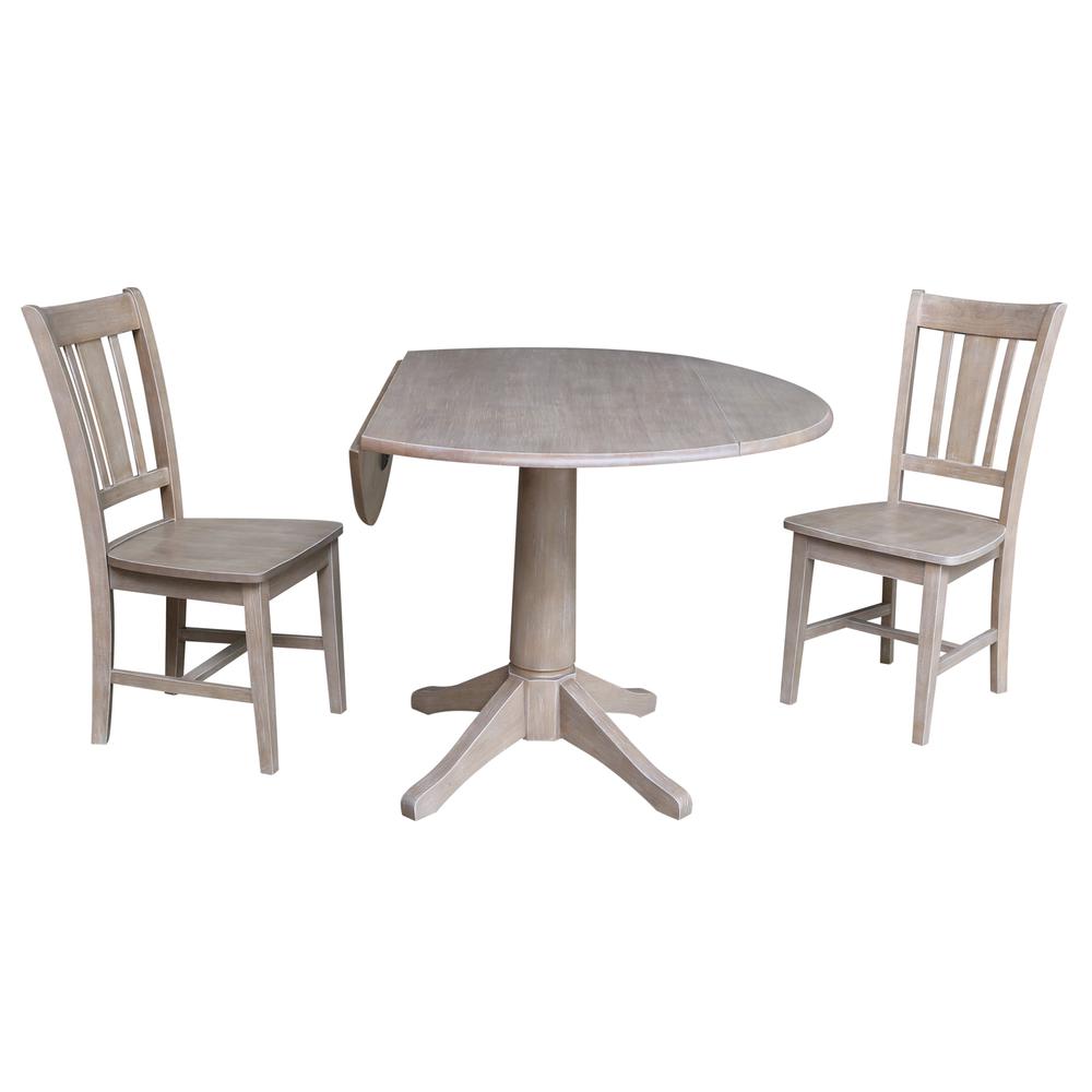 42" Round Top Pedestal Table with 2 Chairs, Washed Gray Taupe. Picture 1